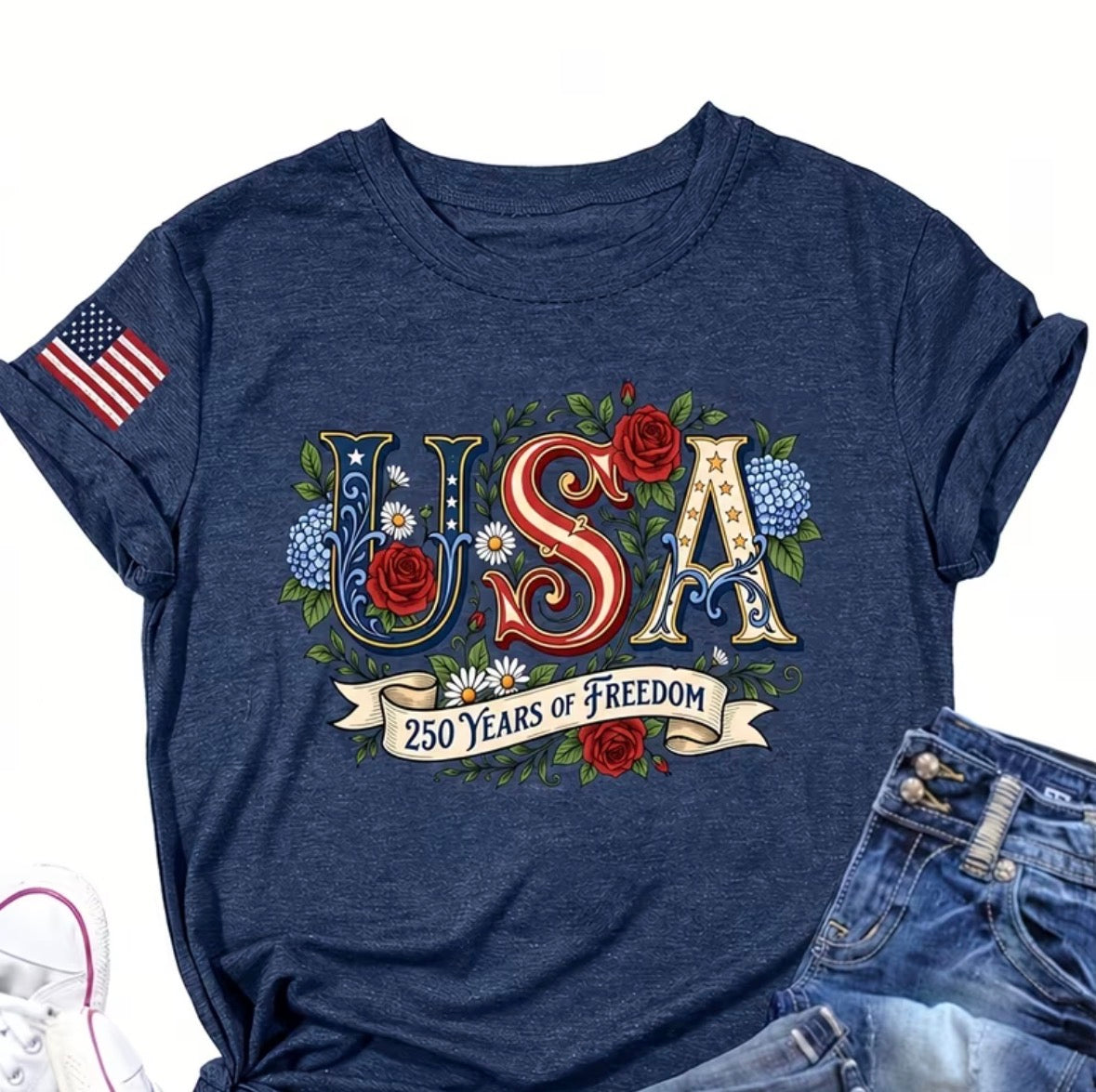 Plus Size Short Sleeve Graphic “USA 250 Years of Freedom”