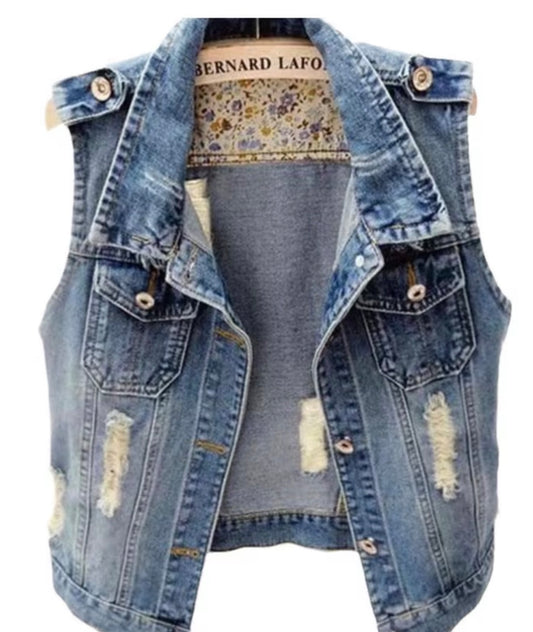 Plus Size Distressed Denim Vest