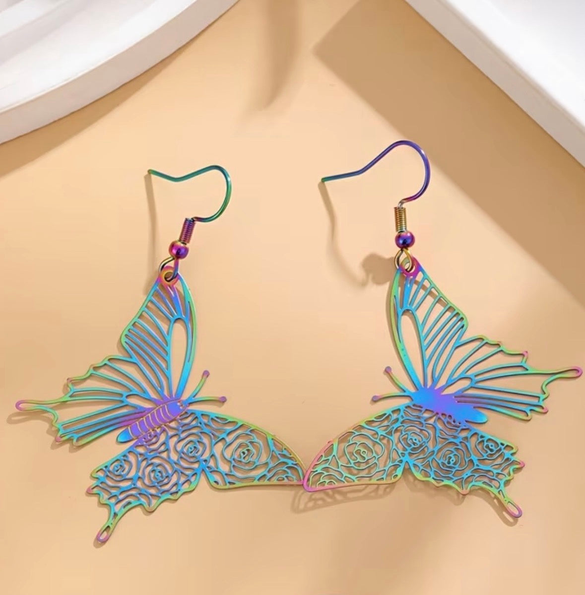 Trendy Pair of Colorful Butterfly Earrings