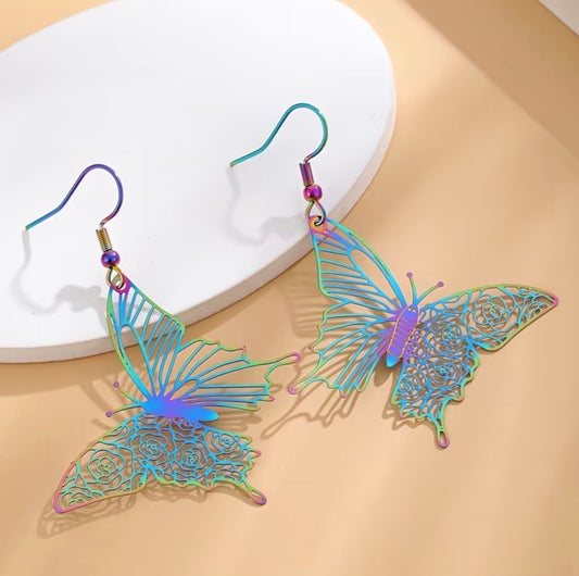 Trendy Pair of Colorful Butterfly Earrings