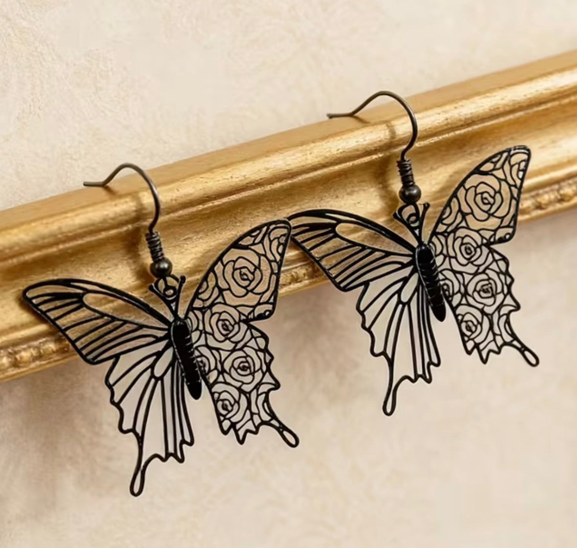 Trendy Pair of Black Butterfly Earrings