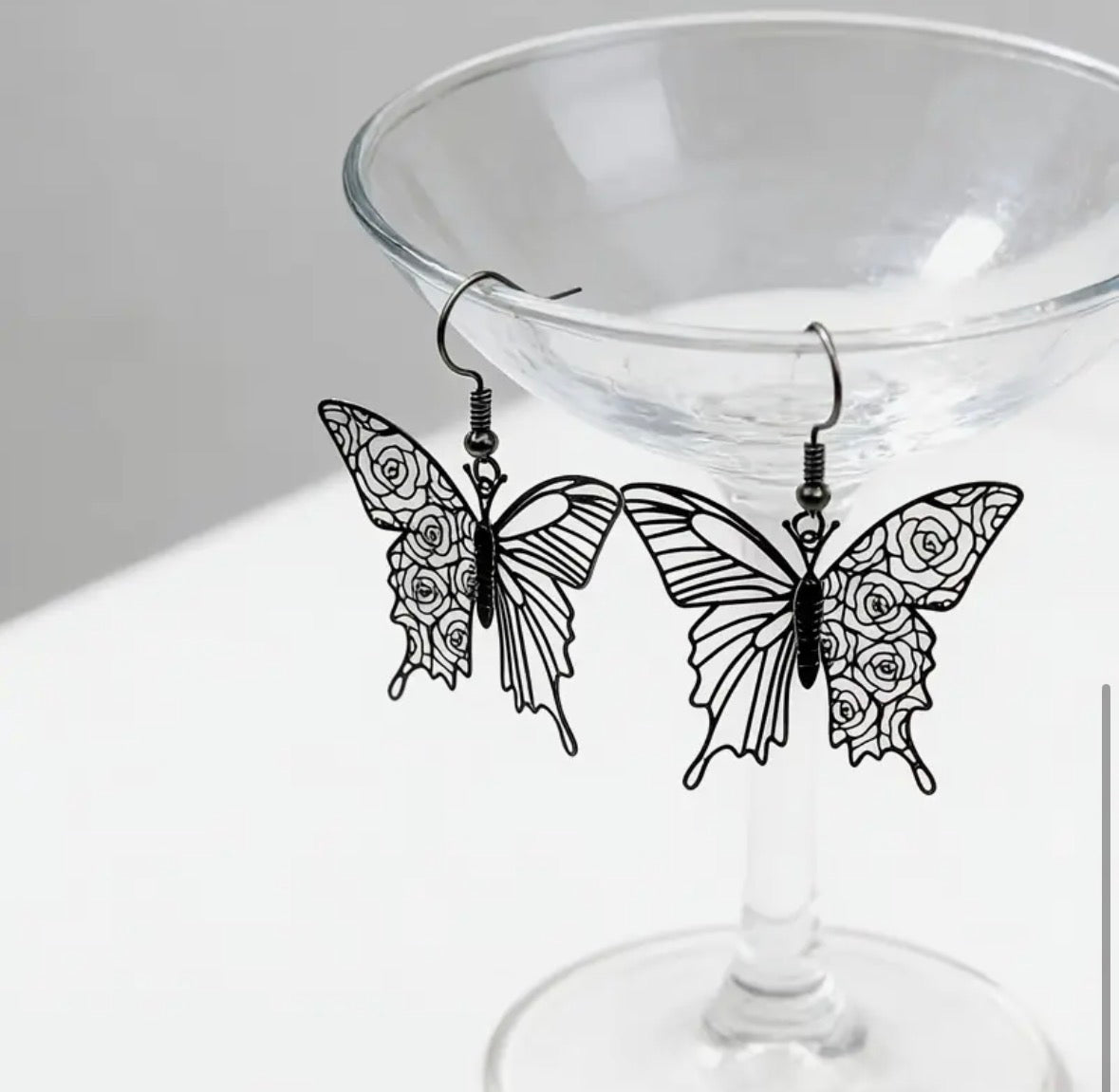 Trendy Pair of Black Butterfly Earrings