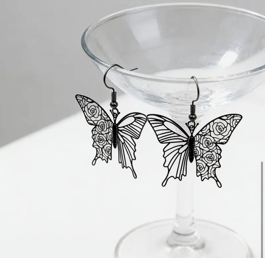 Trendy Pair of Black Butterfly Earrings
