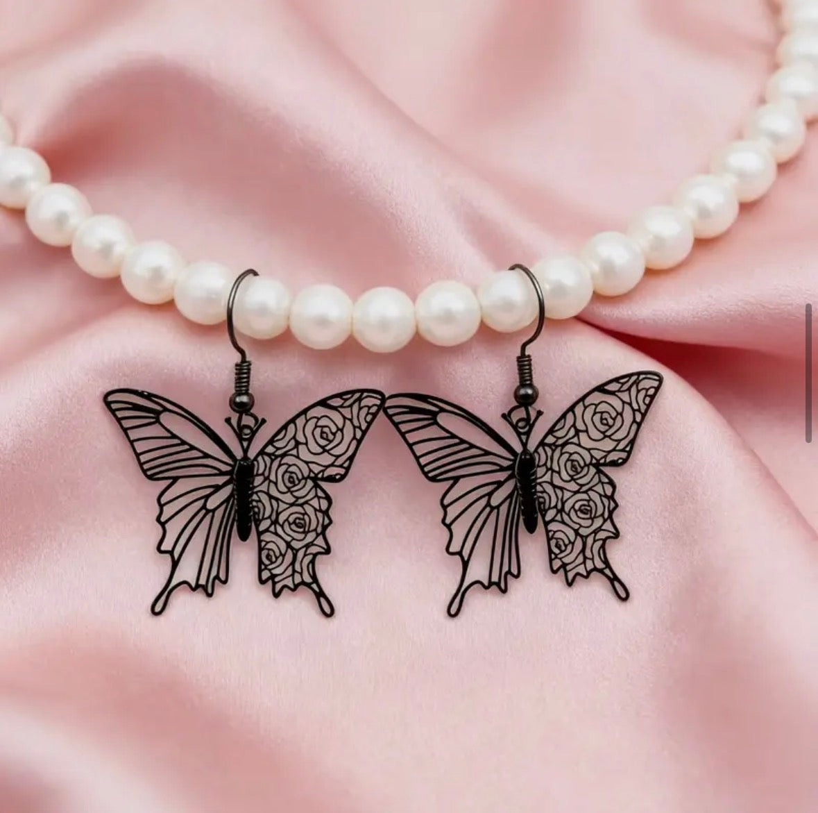 Trendy Pair of Black Butterfly Earrings