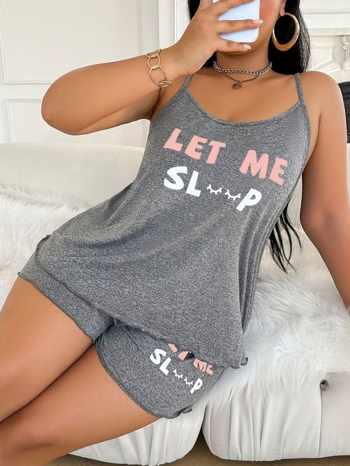 Plus Size 2-piece Cami and Short Loungewear Set “Let Me Sleep”