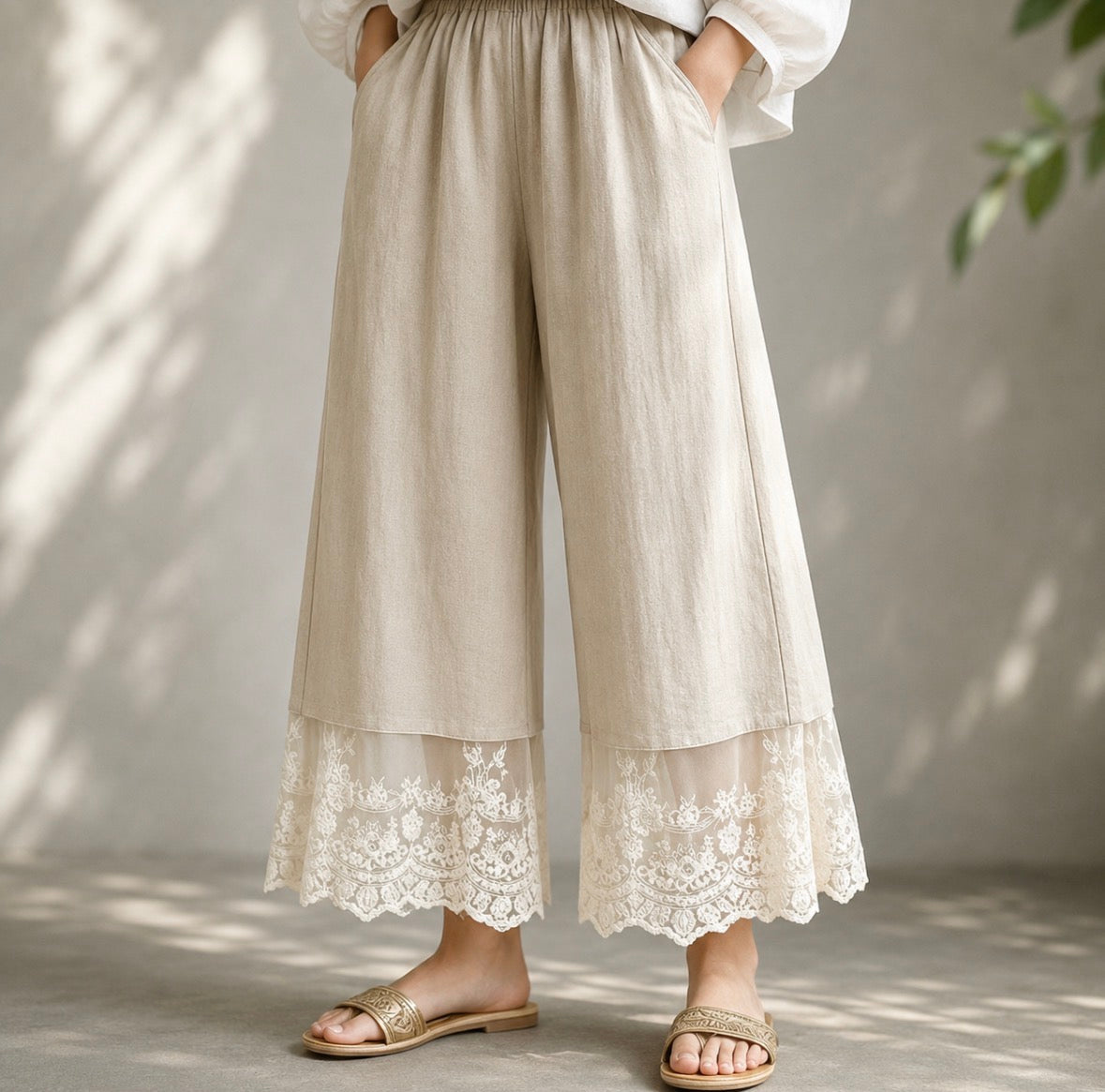 Wide Leg Lace Panel Pants