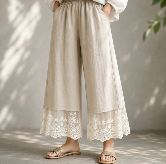 Wide Leg Lace Panel Pants