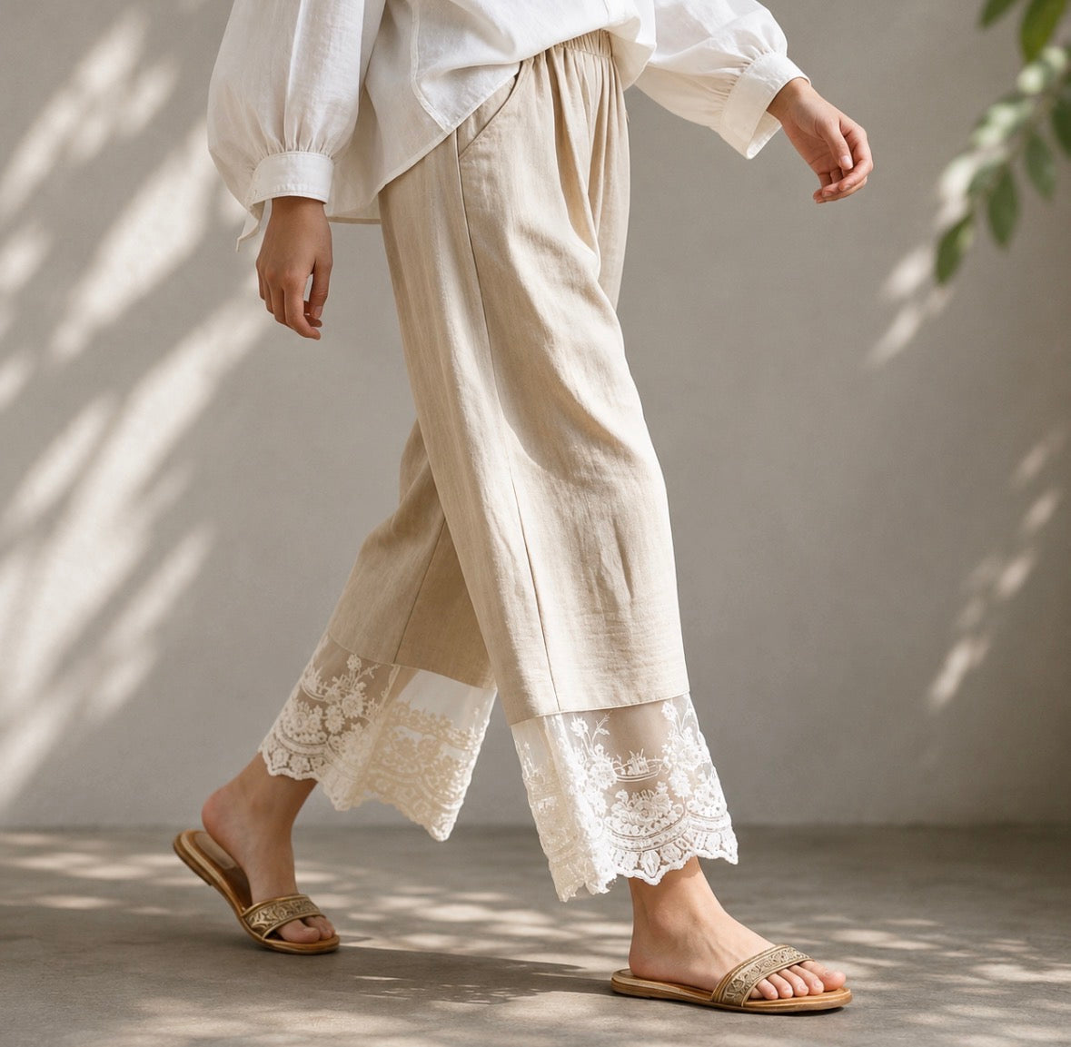 Wide Leg Lace Panel Pants