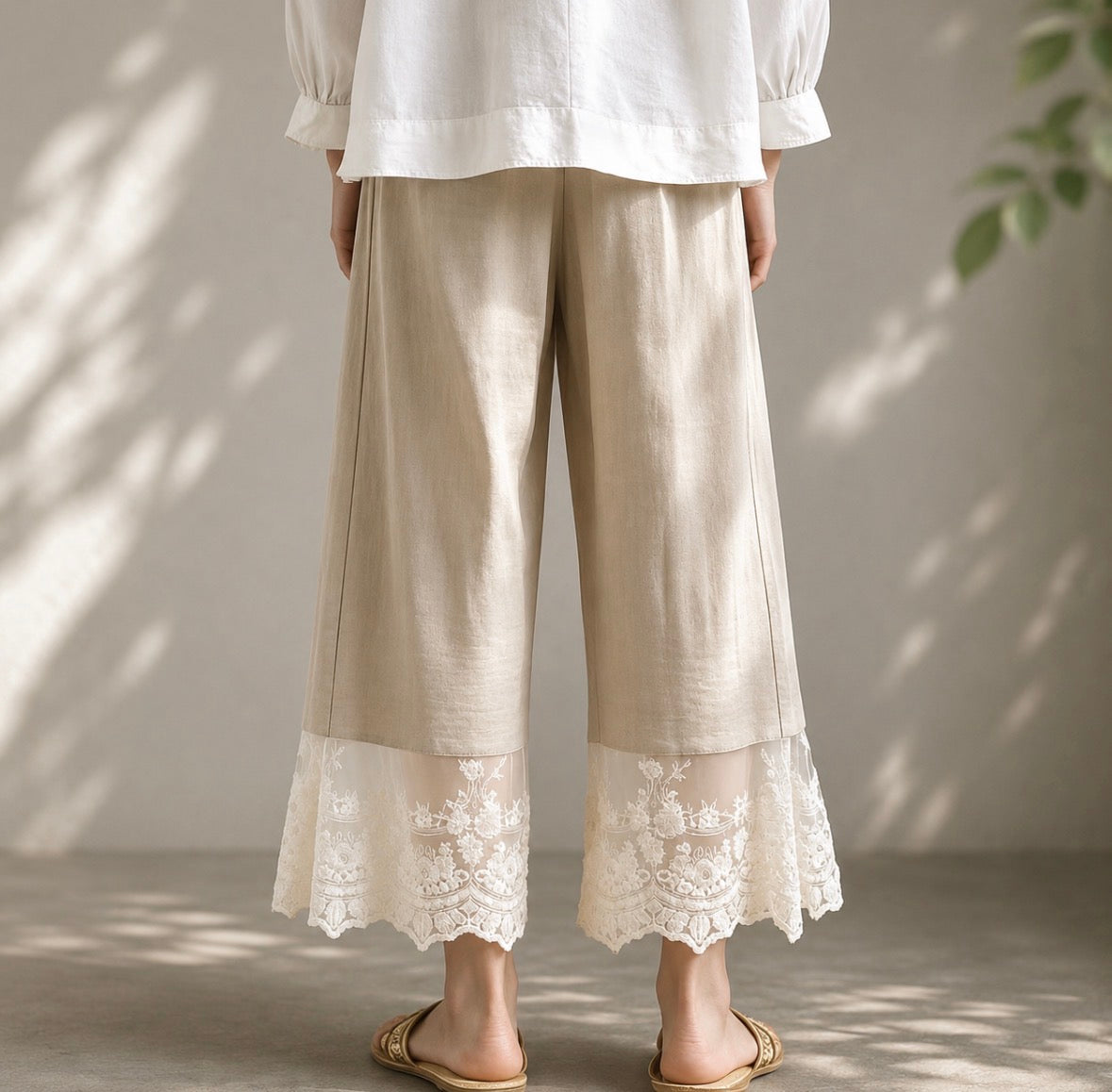 Wide Leg Lace Panel Pants