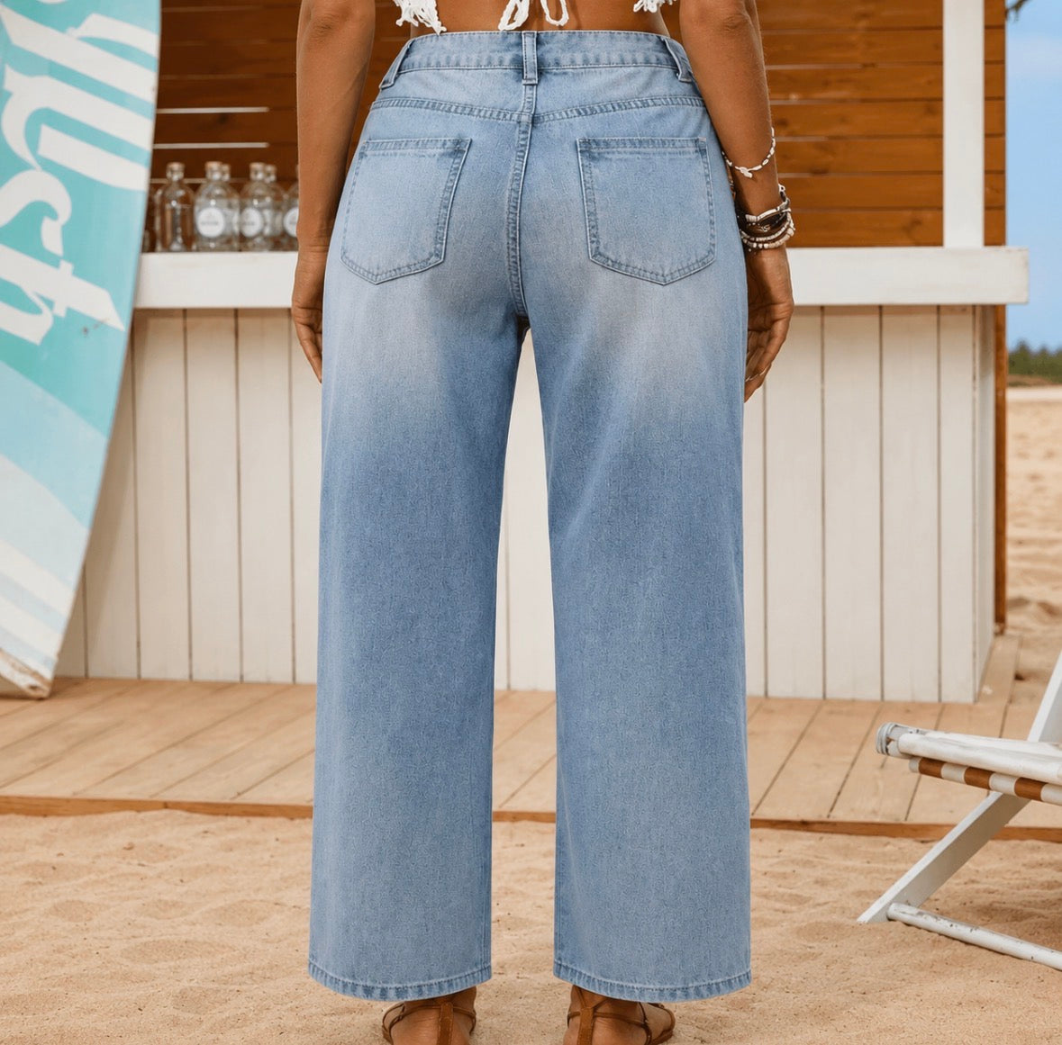 Plus Size Mid-Rise Wide Leg Distressed Jeans with Button Fly Closure