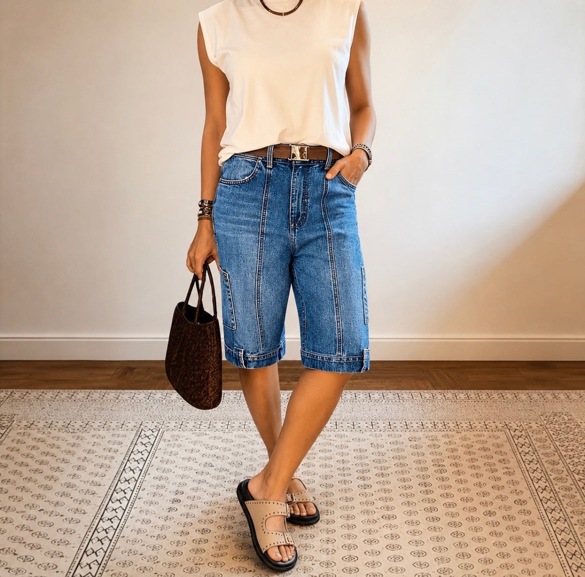 Bermuda Length Denim Cargo Short