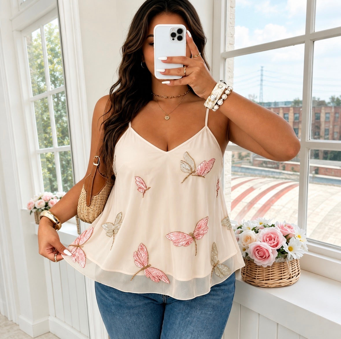 Plus Size Butterfly Embroidery Camisole Top