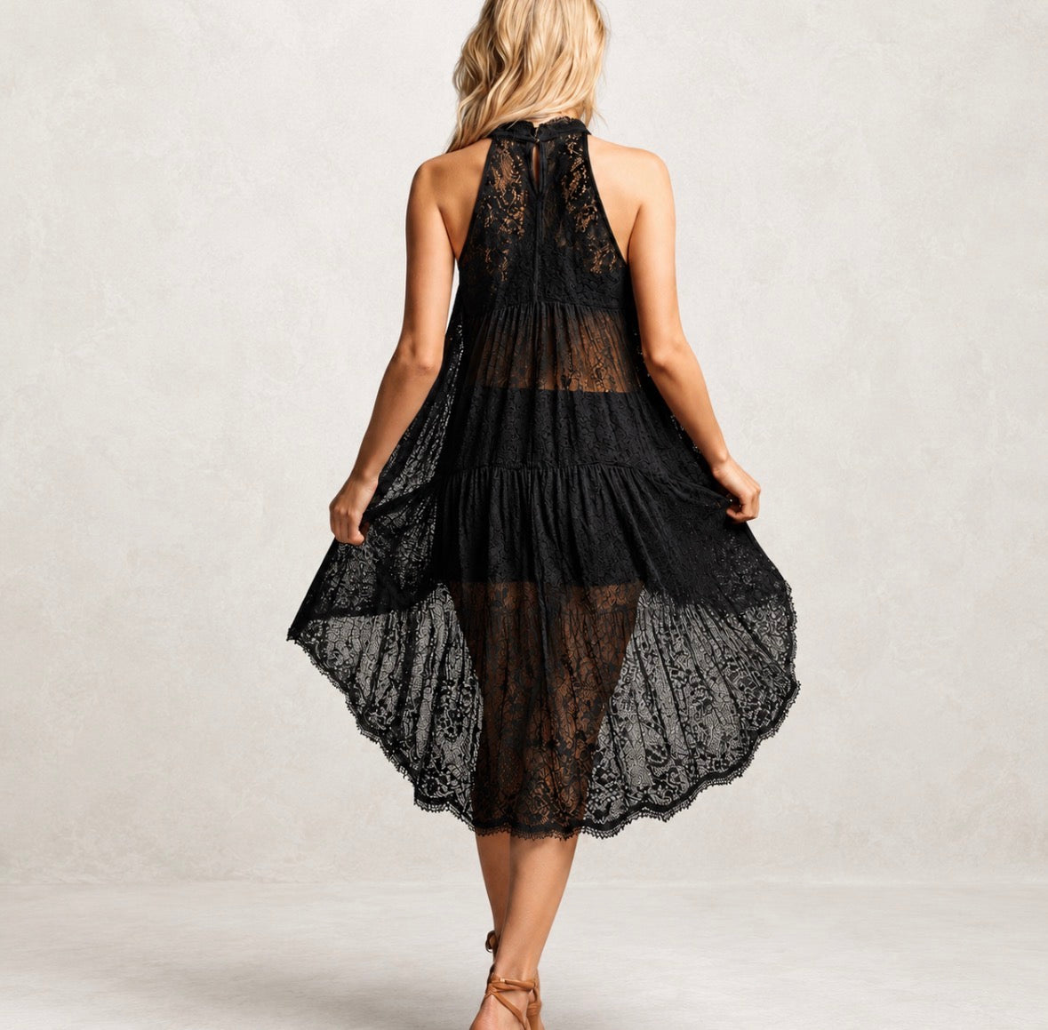 Halter-Style A-Line Lace Dress