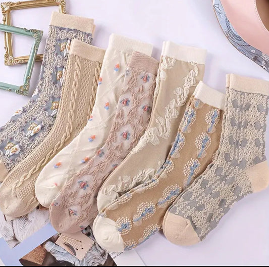 9-pairs Floral Crew Socks