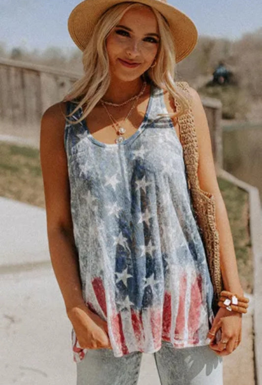 Vintage Washed Flag Print Shift Tank Top
