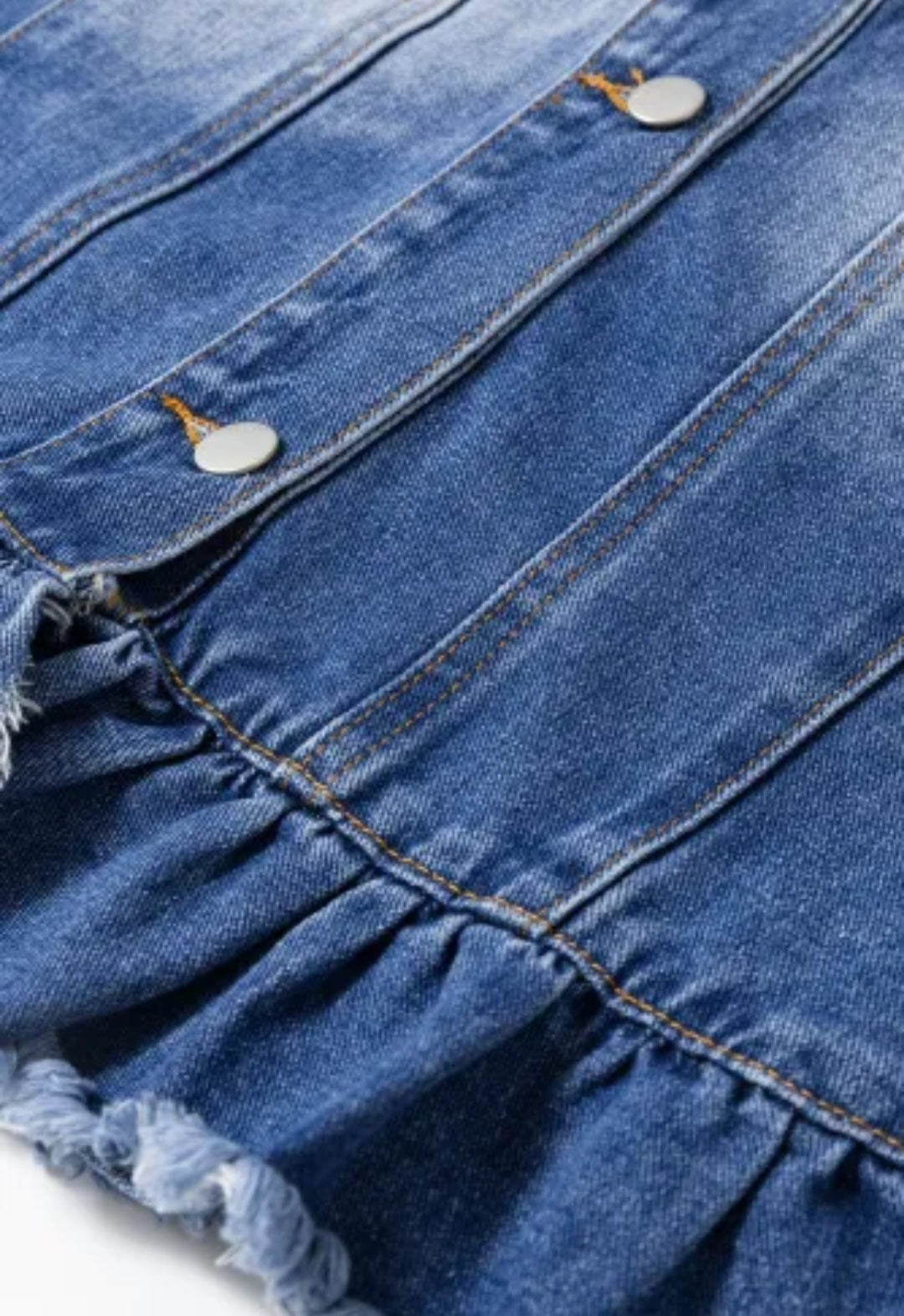 Raw Edge Ruffled Short Sleeve Denim Jacket