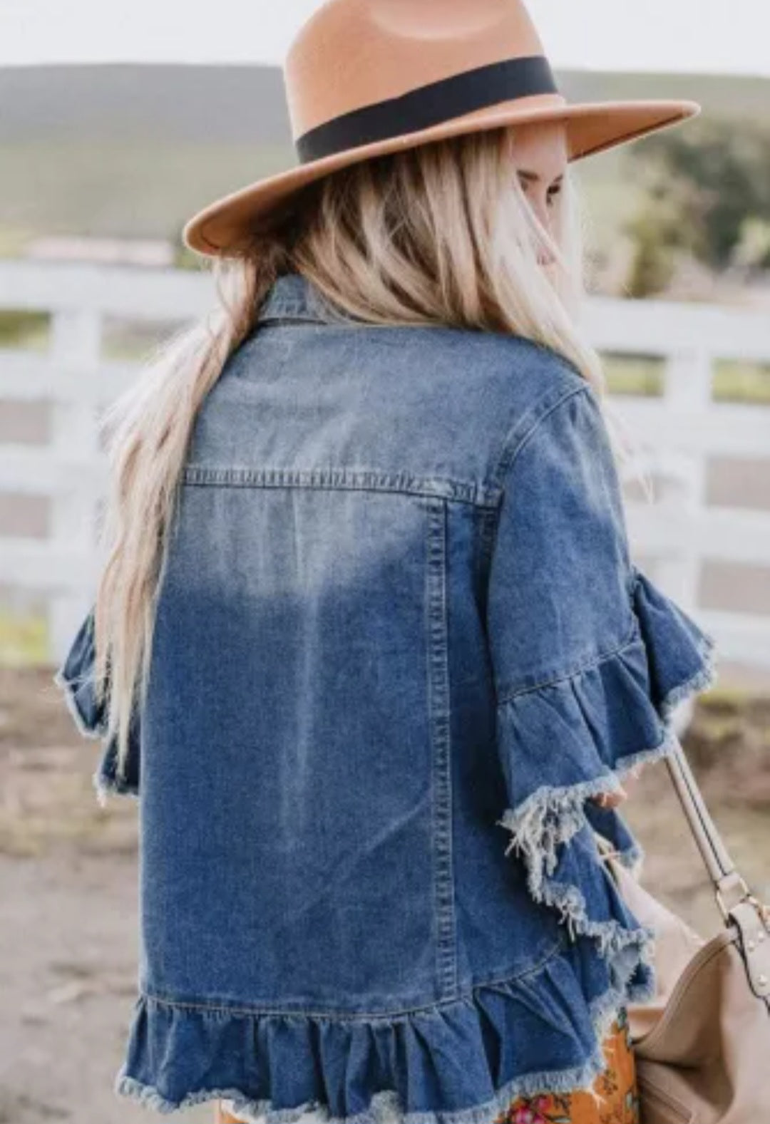Raw Edge Ruffled Short Sleeve Denim Jacket