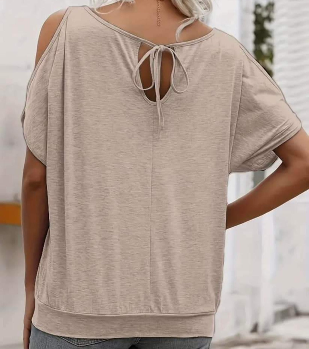 Tan Cold Shoulder Top