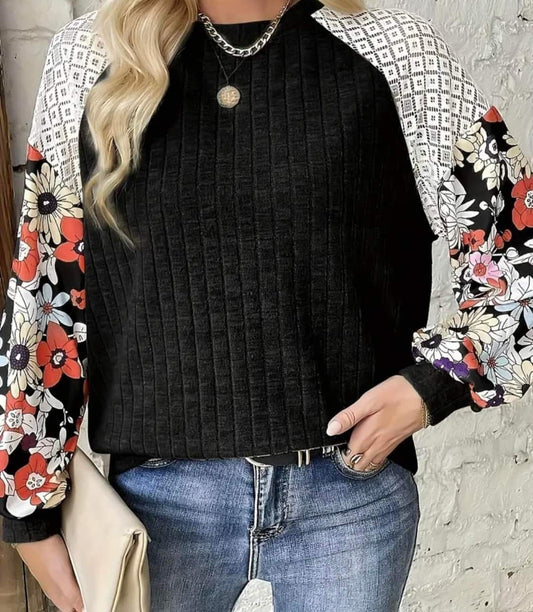 Long Sleeve Shirt with Floral Sleeves
