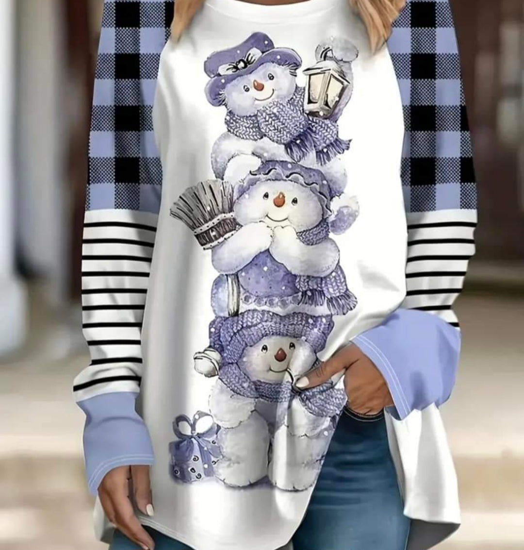 Plus Size Long Sleeve Holiday Shirt  - Snowman