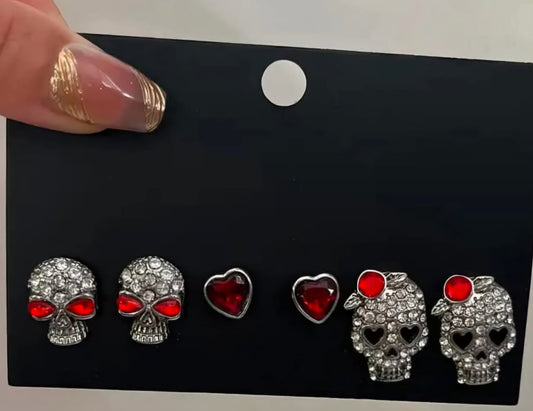 3-pack Skull and Heart Earrings