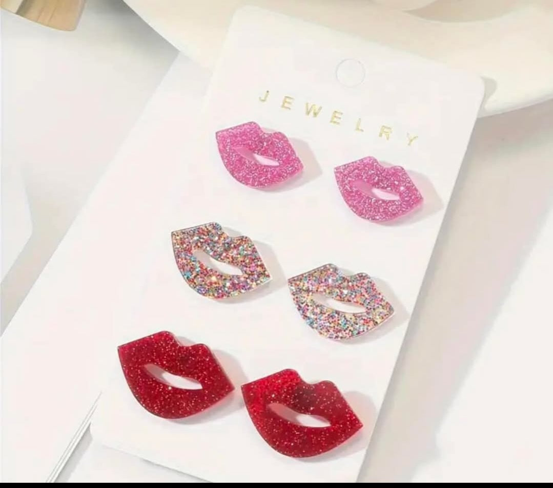 3-pack Acrylic LIP Earrings