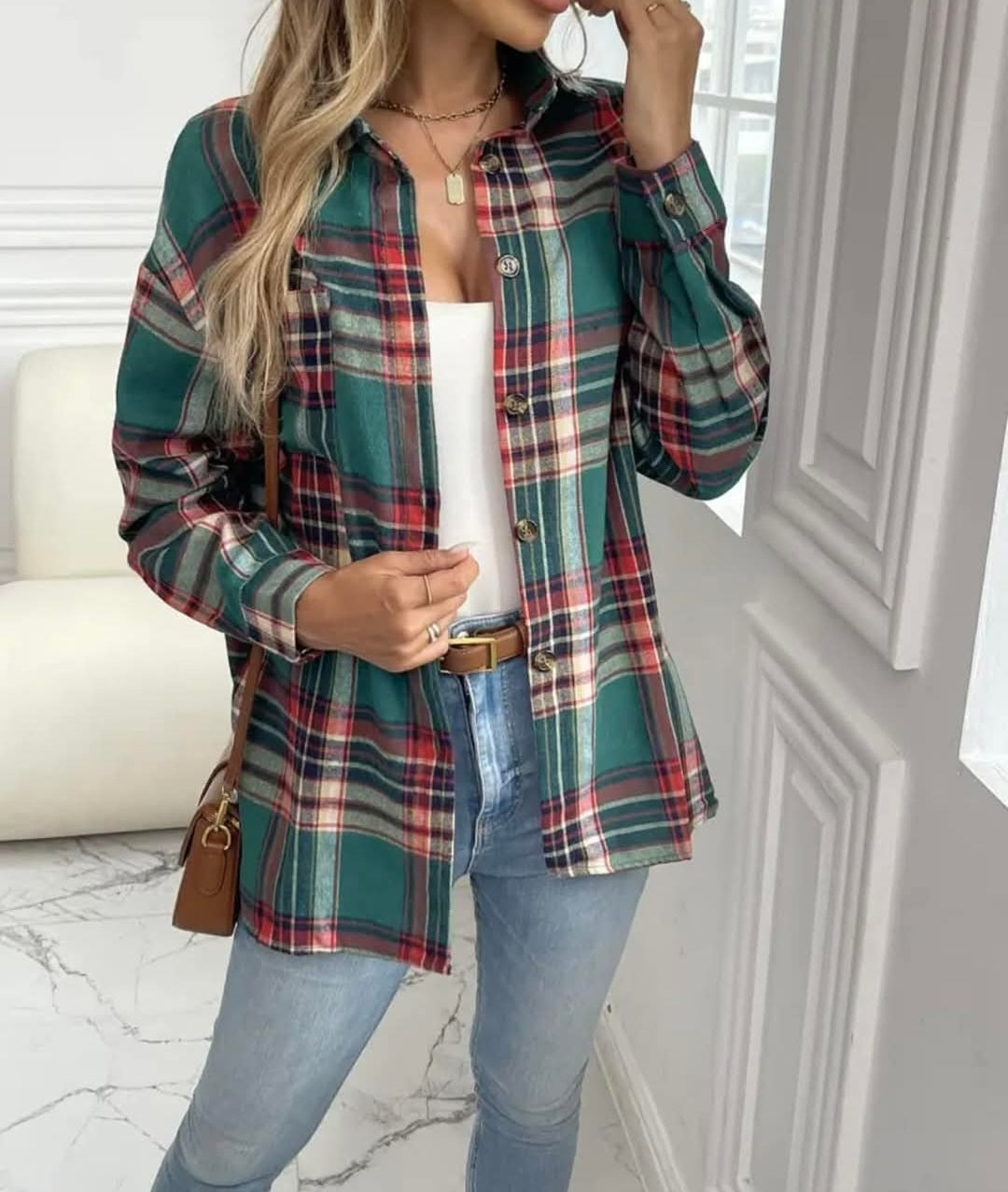 Long Sleeve Light Weight Plaid Shirt