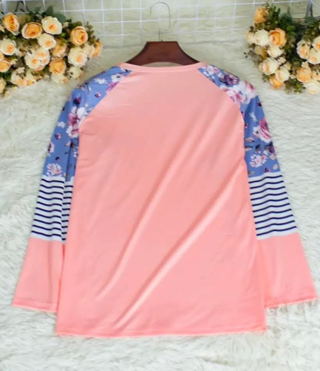Plus Size Long Sleeve Top with Blue Floral Sleevesi
