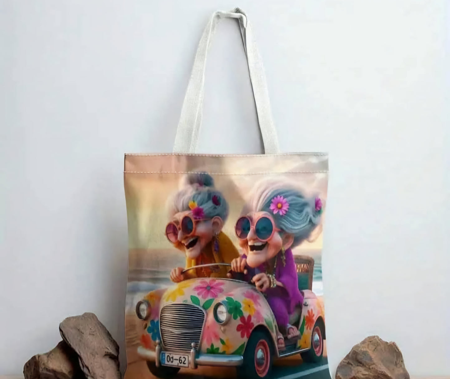 Cartoon Joyful Grandma Canvas Tote Bag