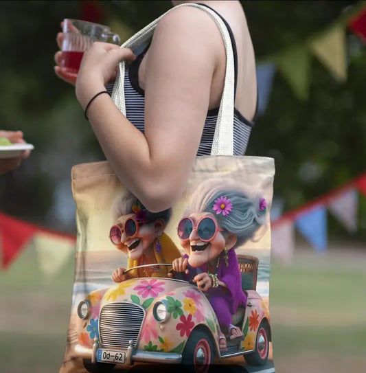 Cartoon Joyful Grandma Canvas Tote Bag