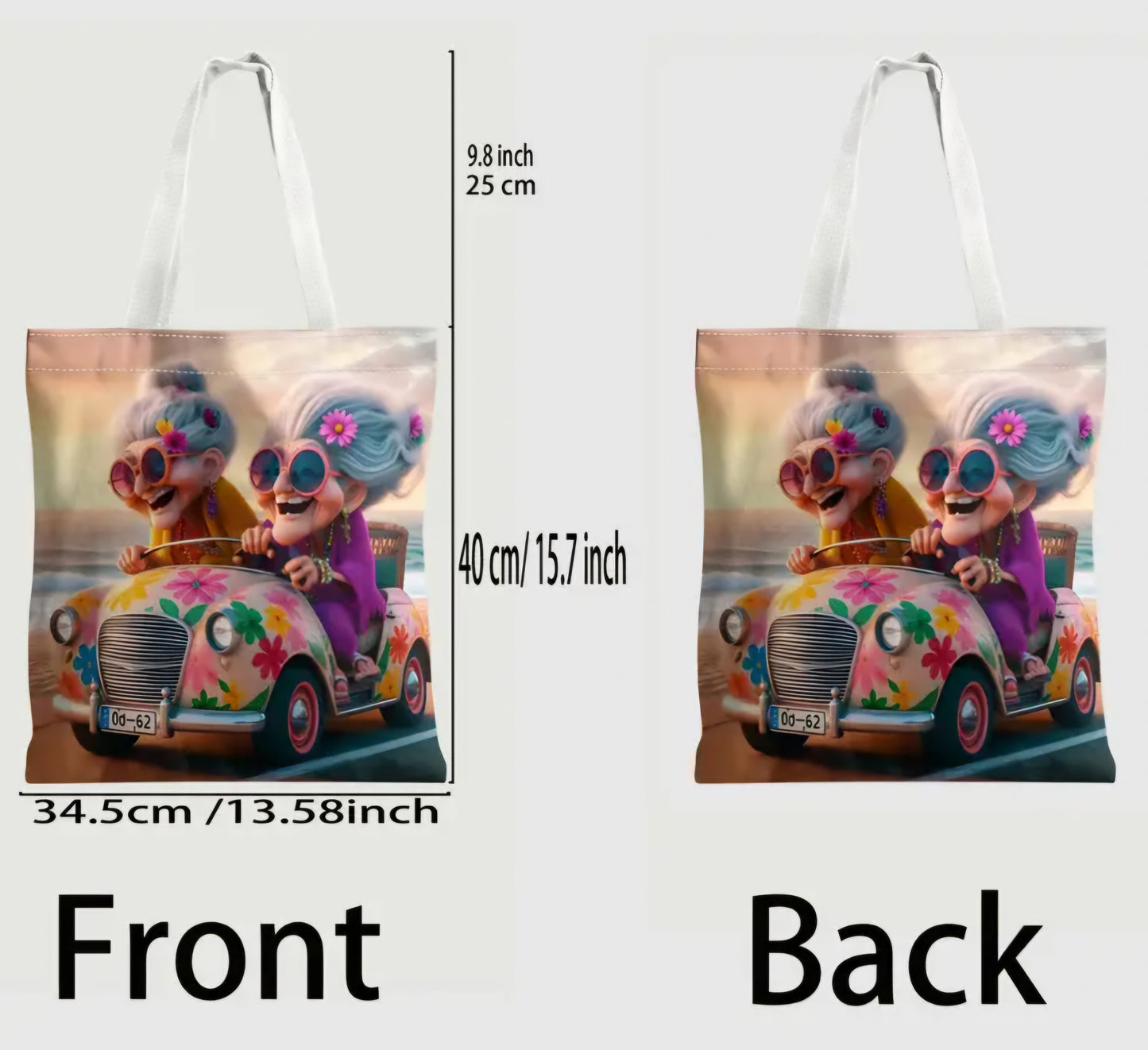 Cartoon Joyful Grandma Canvas Tote Bag