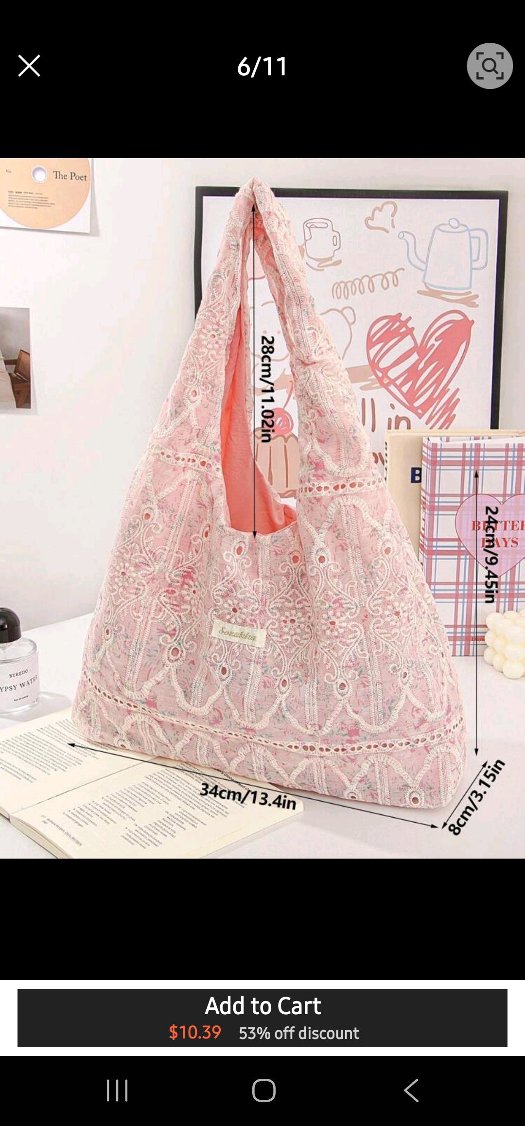 Pink Lace Open Closure Shoulder Bag